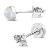 Rainbow Moonstone Round Sterling Silver Stud Earrings, e440st